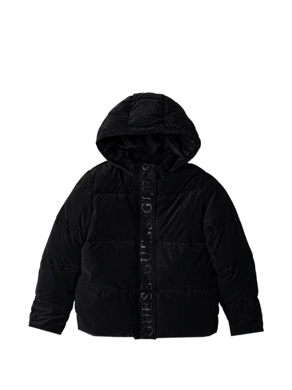 Guess kids logo-tape hooded puffer jacket Zwart