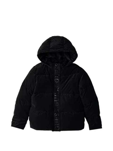 guess kids logo-tape hooded puffer jacket