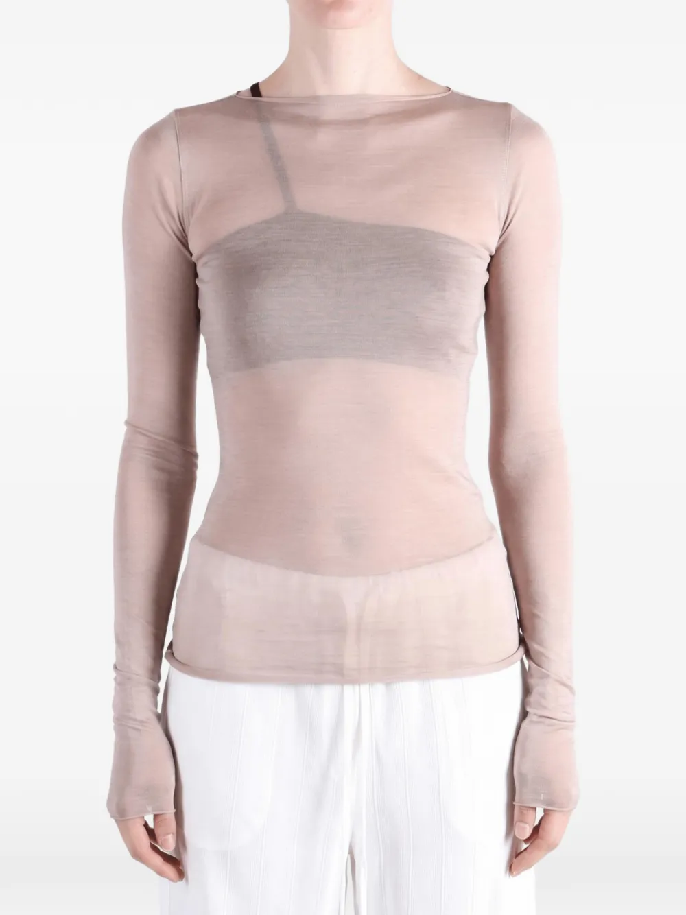 Rick Owens semi-sheer long-sleeve top - Rosa