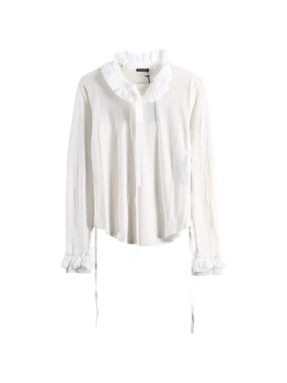 Ann Demeulemeester ruffle-trimmed long-sleeve T-shirt - Blanc Ann Demeulemeester ruffle-trimmed long-sleeve T-shirt - Blanc