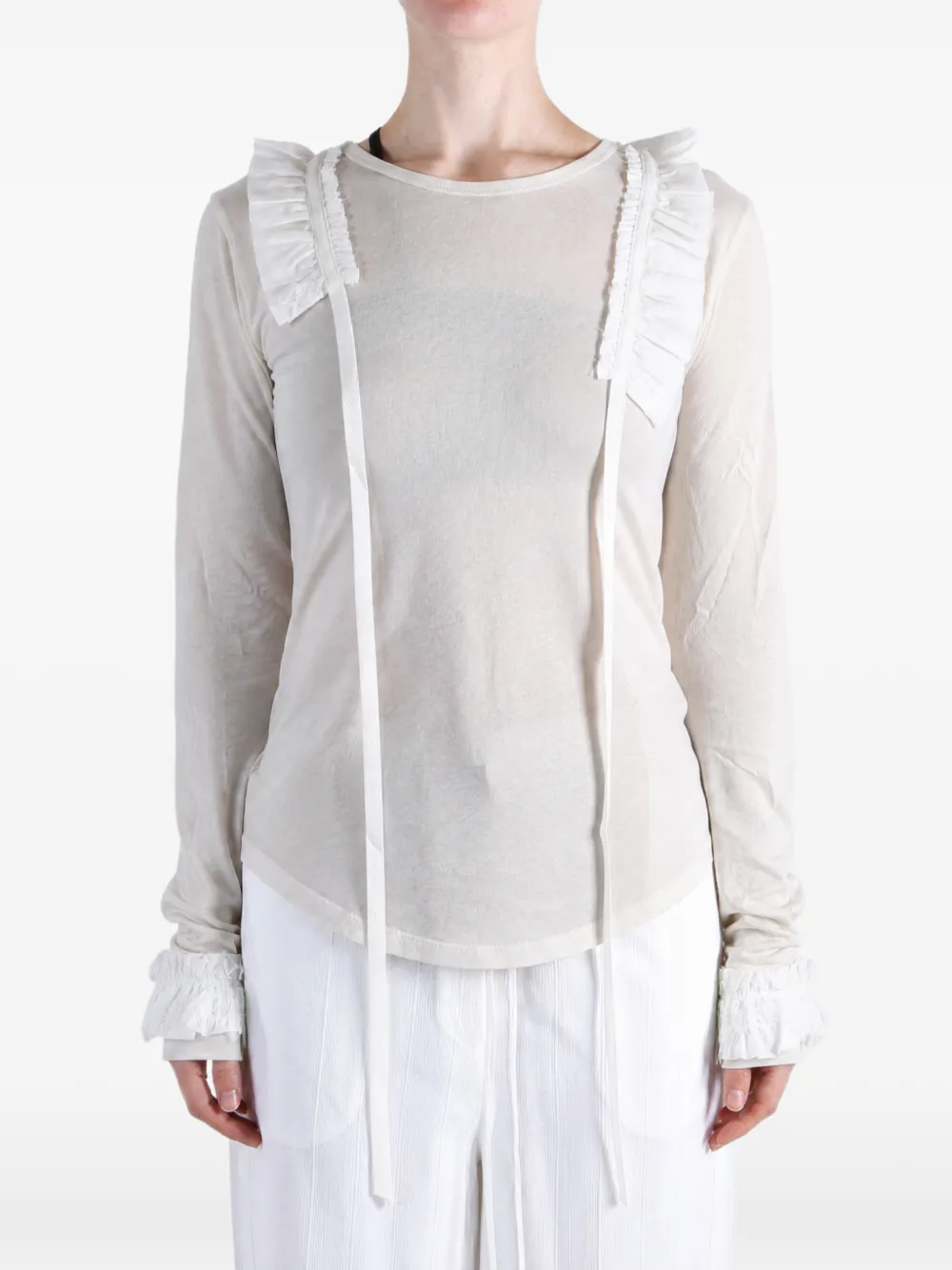 Ann Demeulemeester ruffle-trimmed long-sleeve T-shirt - Bianco