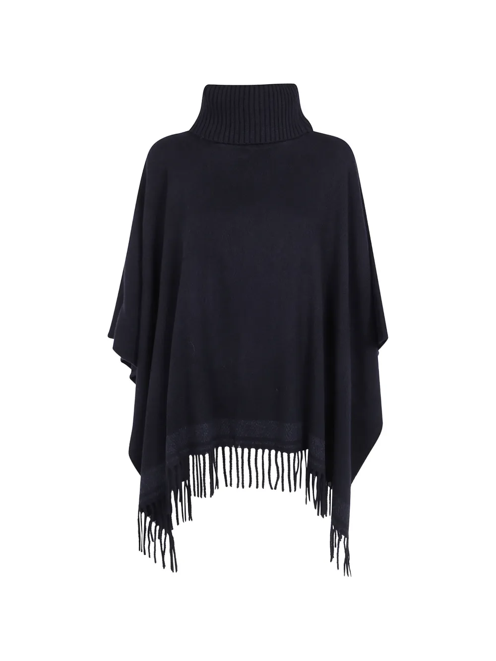 Lauren Ralph Lauren fringe-trim roll-neck poncho - Noir Lauren Ralph Lauren fringe-trim roll-neck poncho - Noir