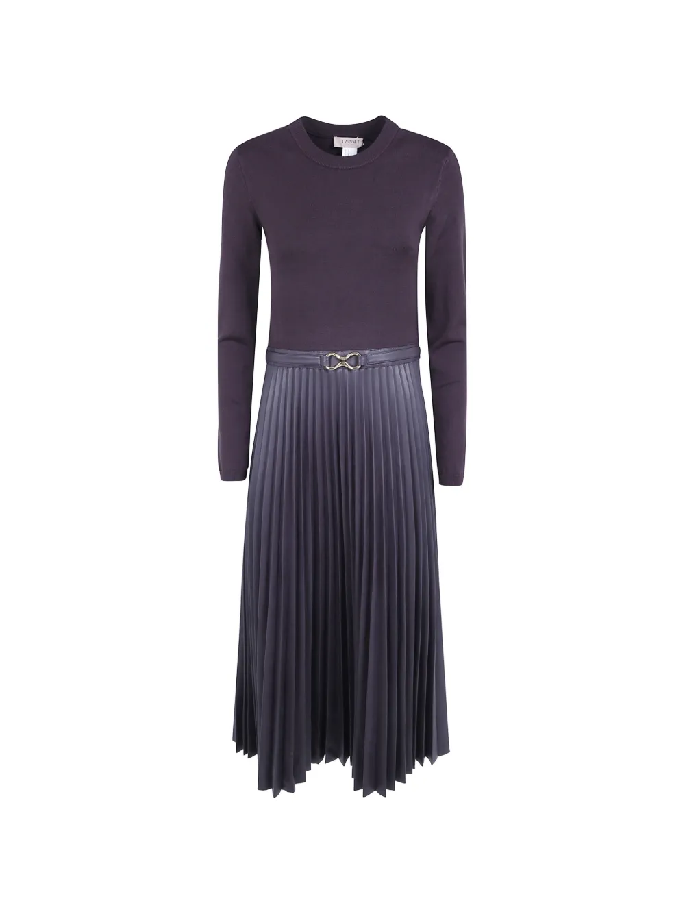 TWINSET long knit dress with leather effect