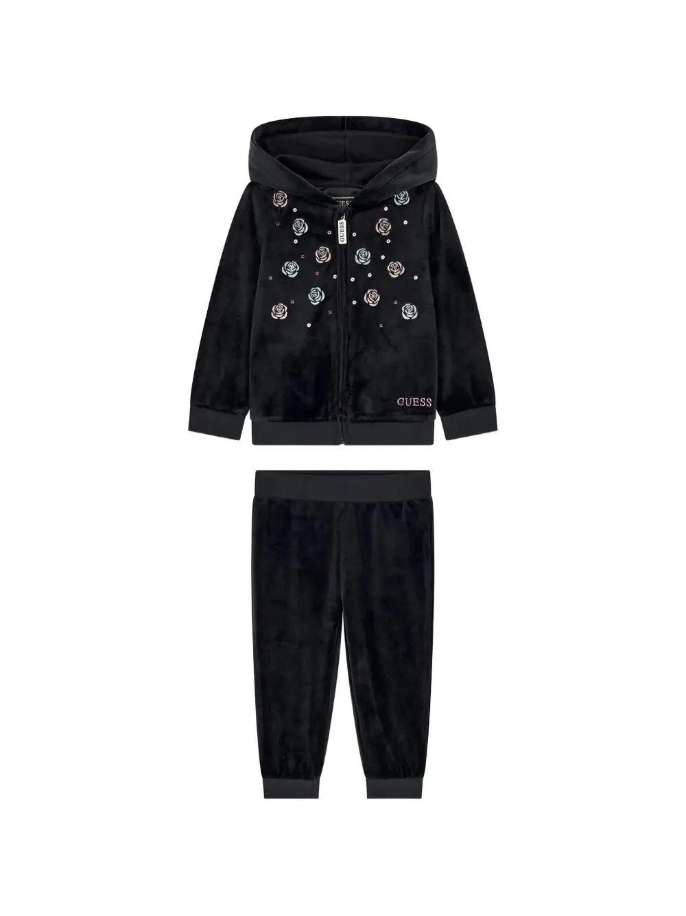 guess kids floral-embroidered sequin-embellished tracksuit set (set of two) Zwart