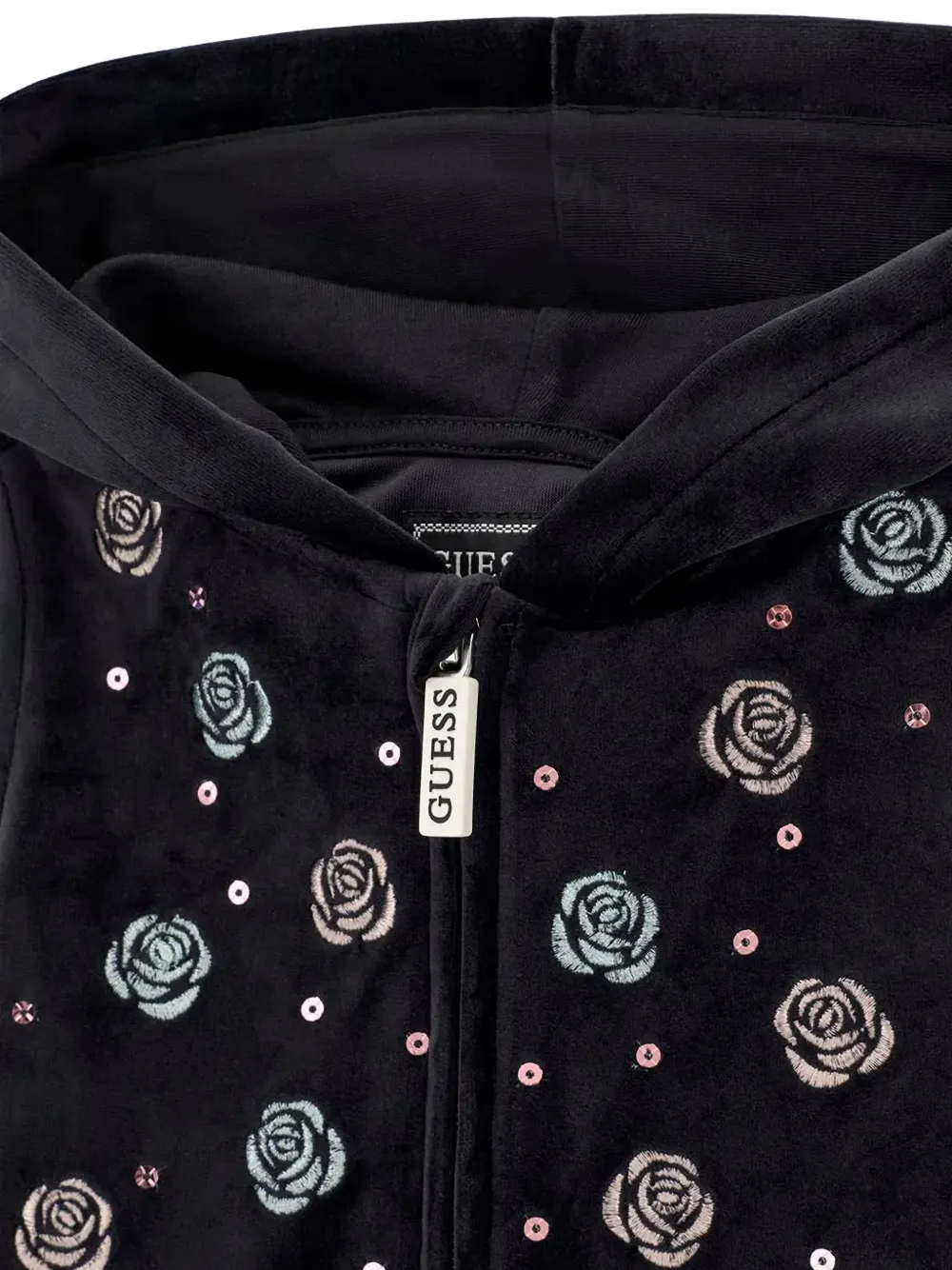 guess kids floral-embroidered sequin-embellished tracksuit set (set of two) Zwart