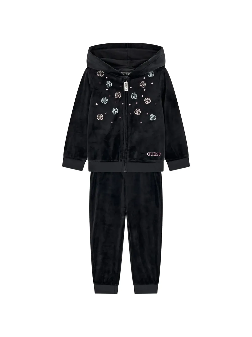 Guess kids floral-embroidered sequin-embellished tracksuit set (set of two) Zwart