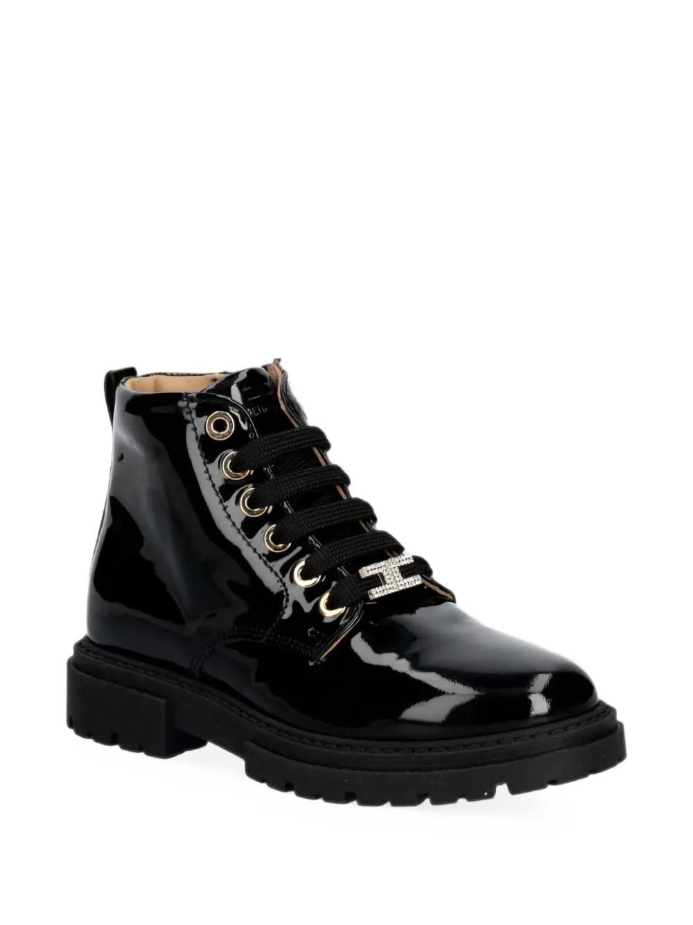 Elisabetta Franchi Kids logo-plaque patent-finish boots - Nero