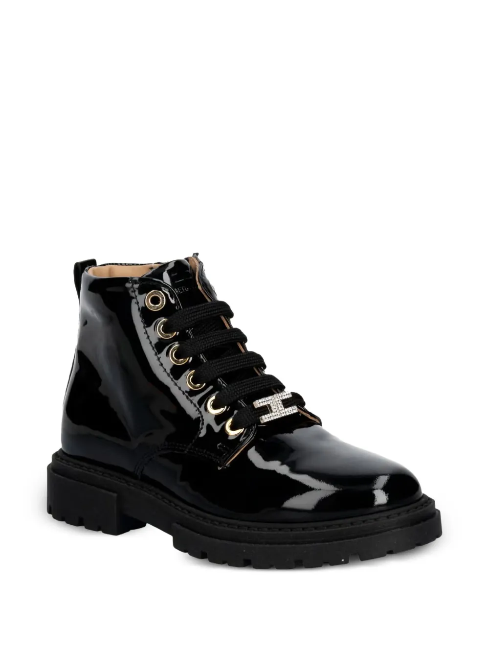 Elisabetta Franchi Kids logo-plaque patent-finish boots - Nero
