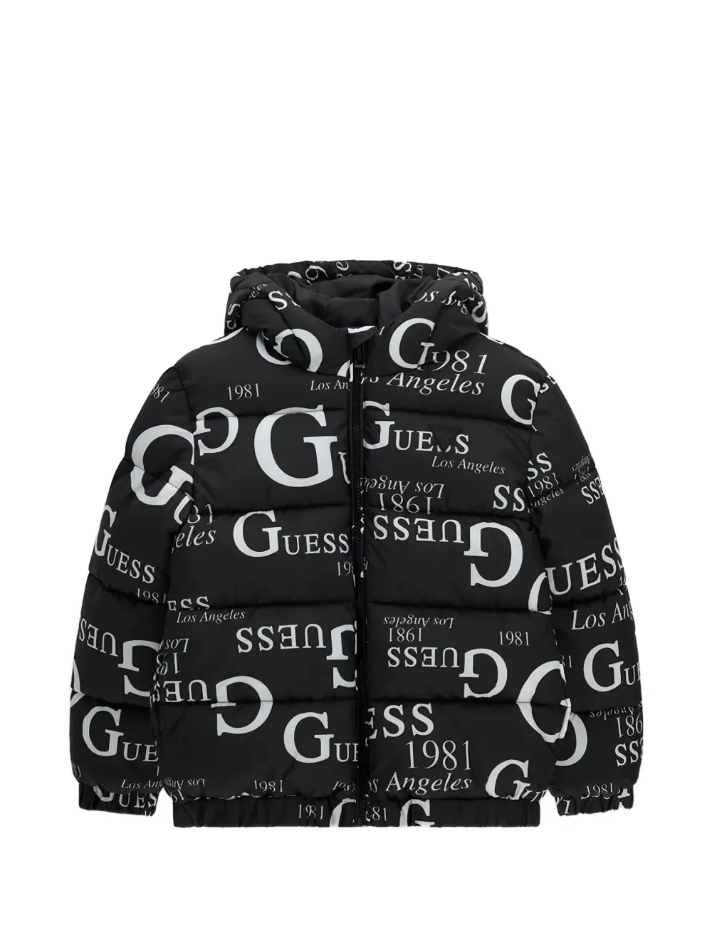 Guess kids logo-print puffer jacket Zwart