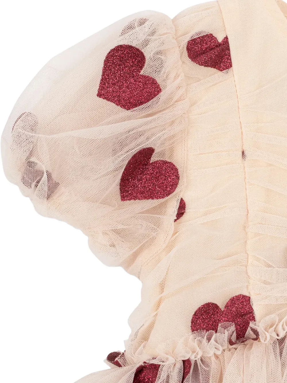 Konges Sløjd glitter-heart tulle dress Beige