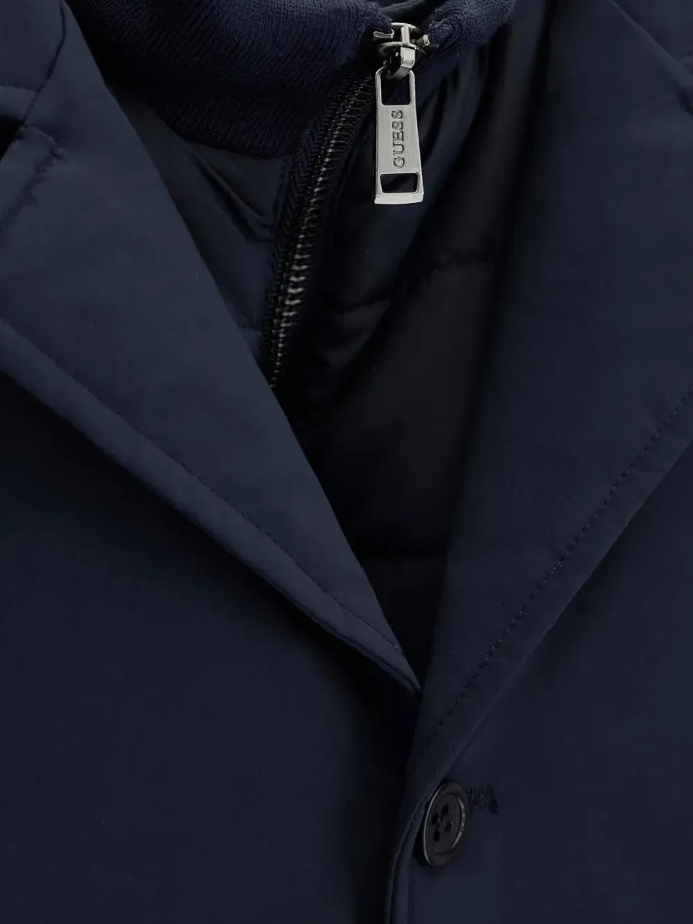 guess kids layered button-front coat Blauw