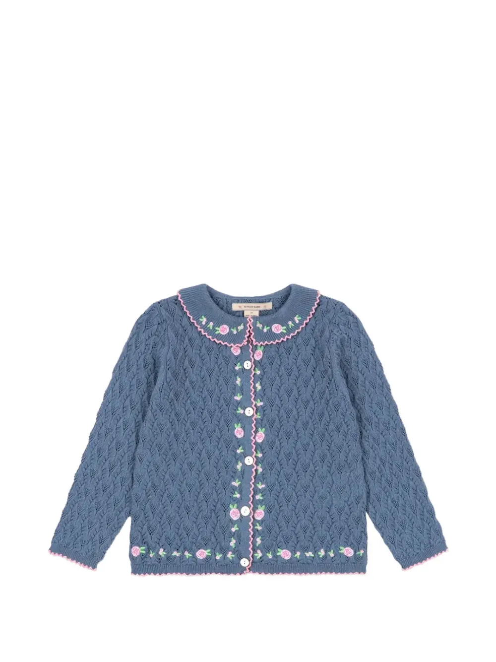 Konges Sløjd Rosier floral-embroidered pointelle-knit cardigan - Bleu Konges Sløjd Rosier floral-embroidered pointelle-knit cardigan - Bleu