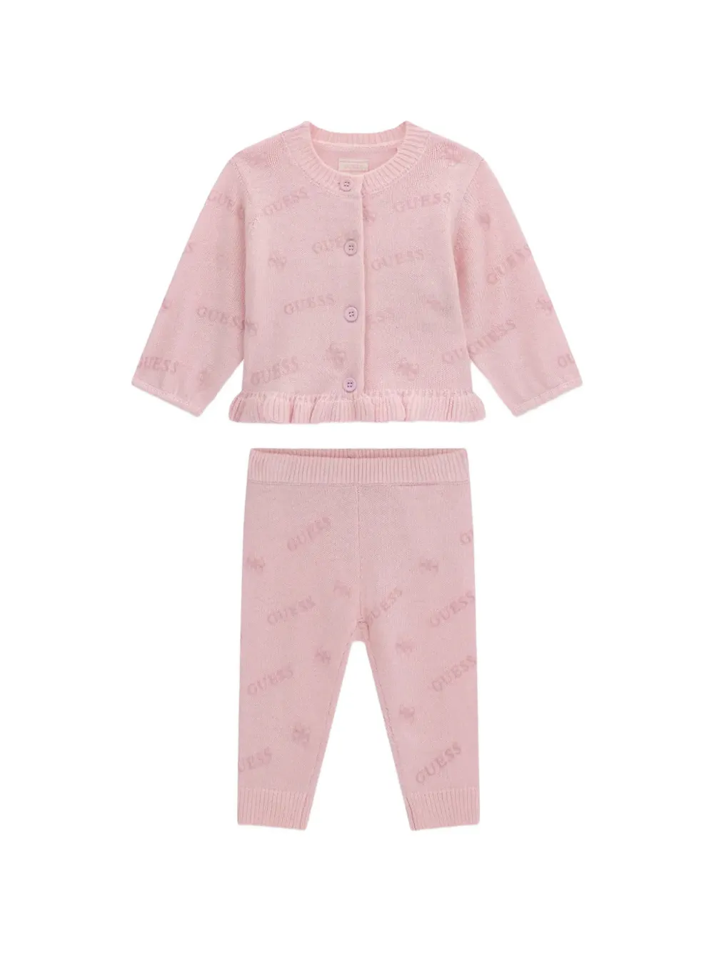 guess kids logo-pattern ruffled trouser and cardigan set (set of two) Roze
