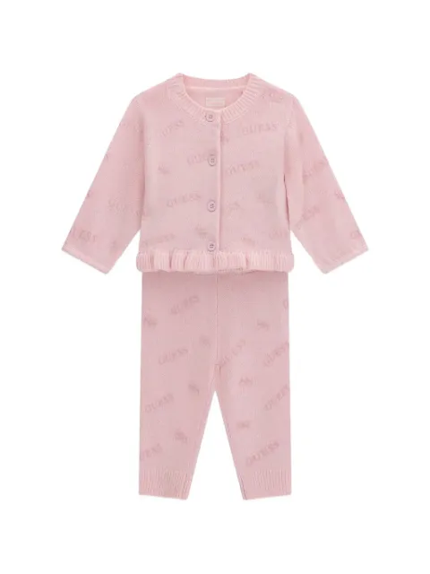 guess kids logo-pattern ruffled trouser and cardigan set (set of two)