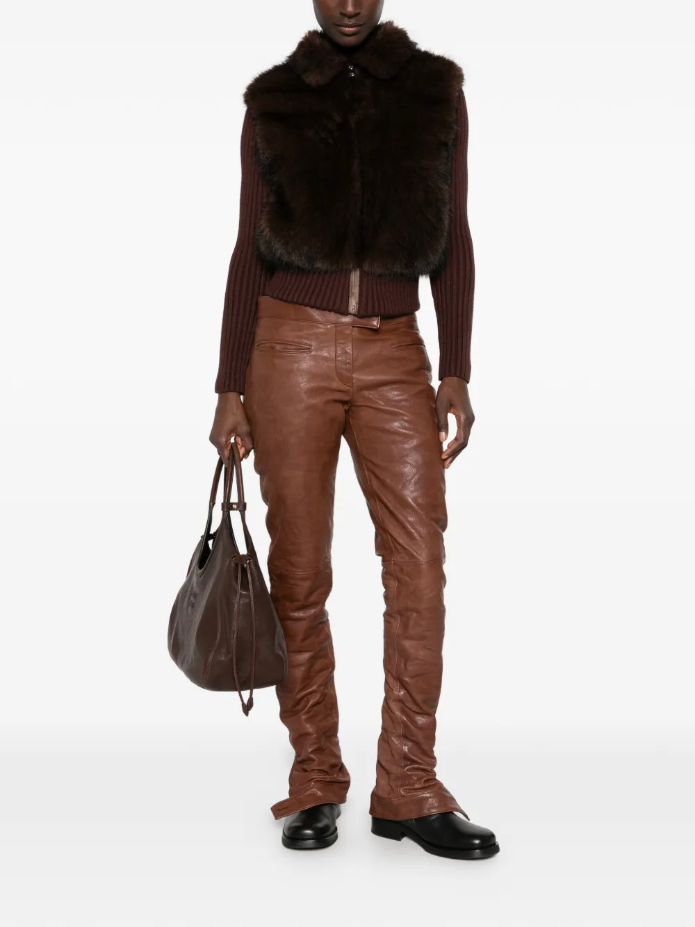Miu Leren broek Bruin