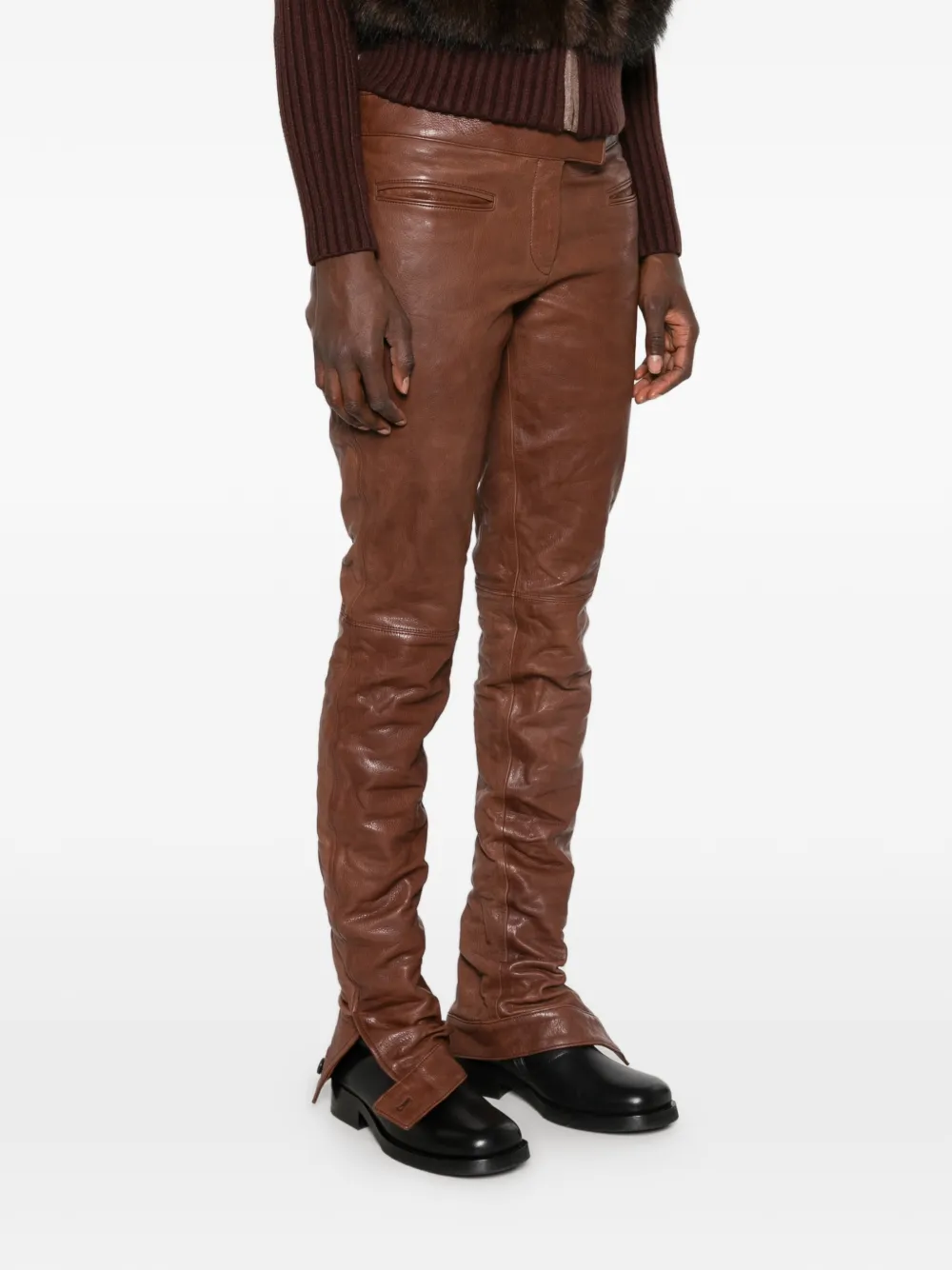 Miu Leren broek Bruin