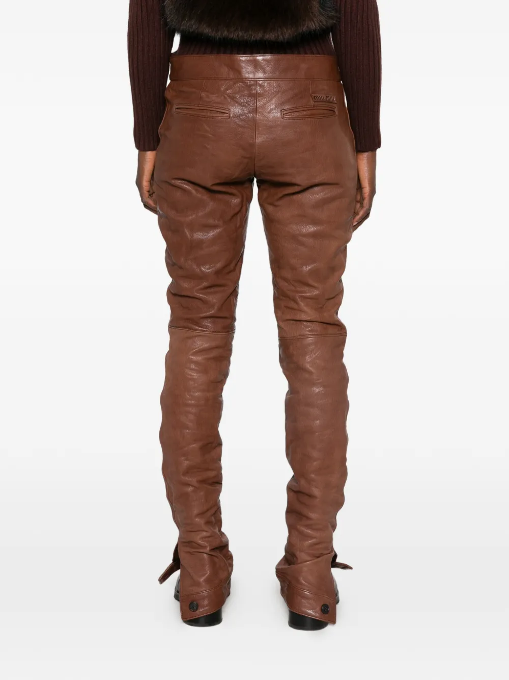 Miu Leren broek Bruin