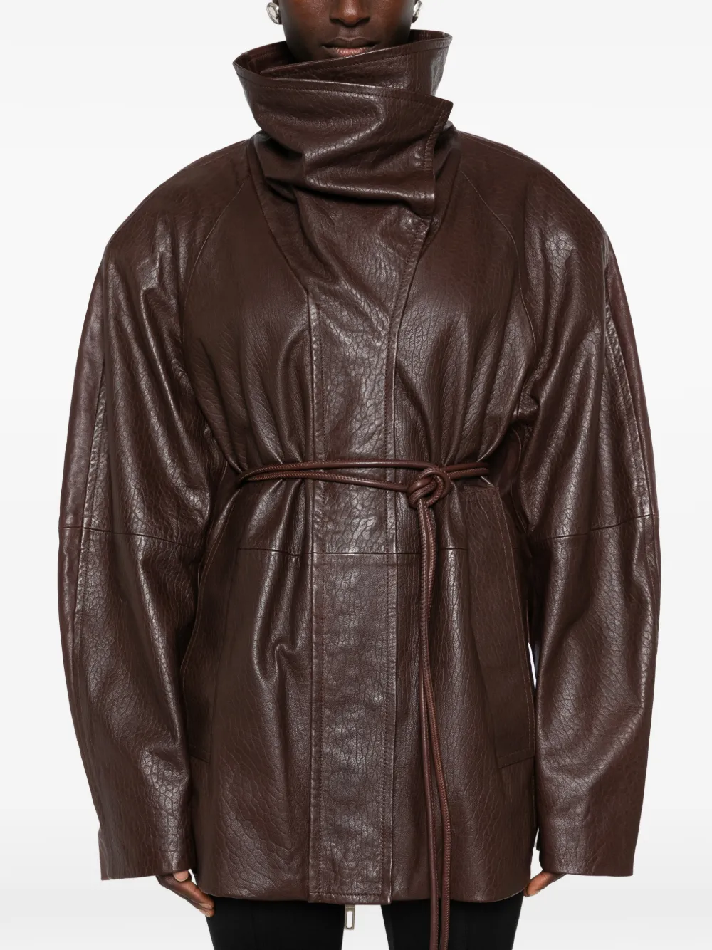 Sportmax SPSAlaggio leren jack met ceintuur Bruin