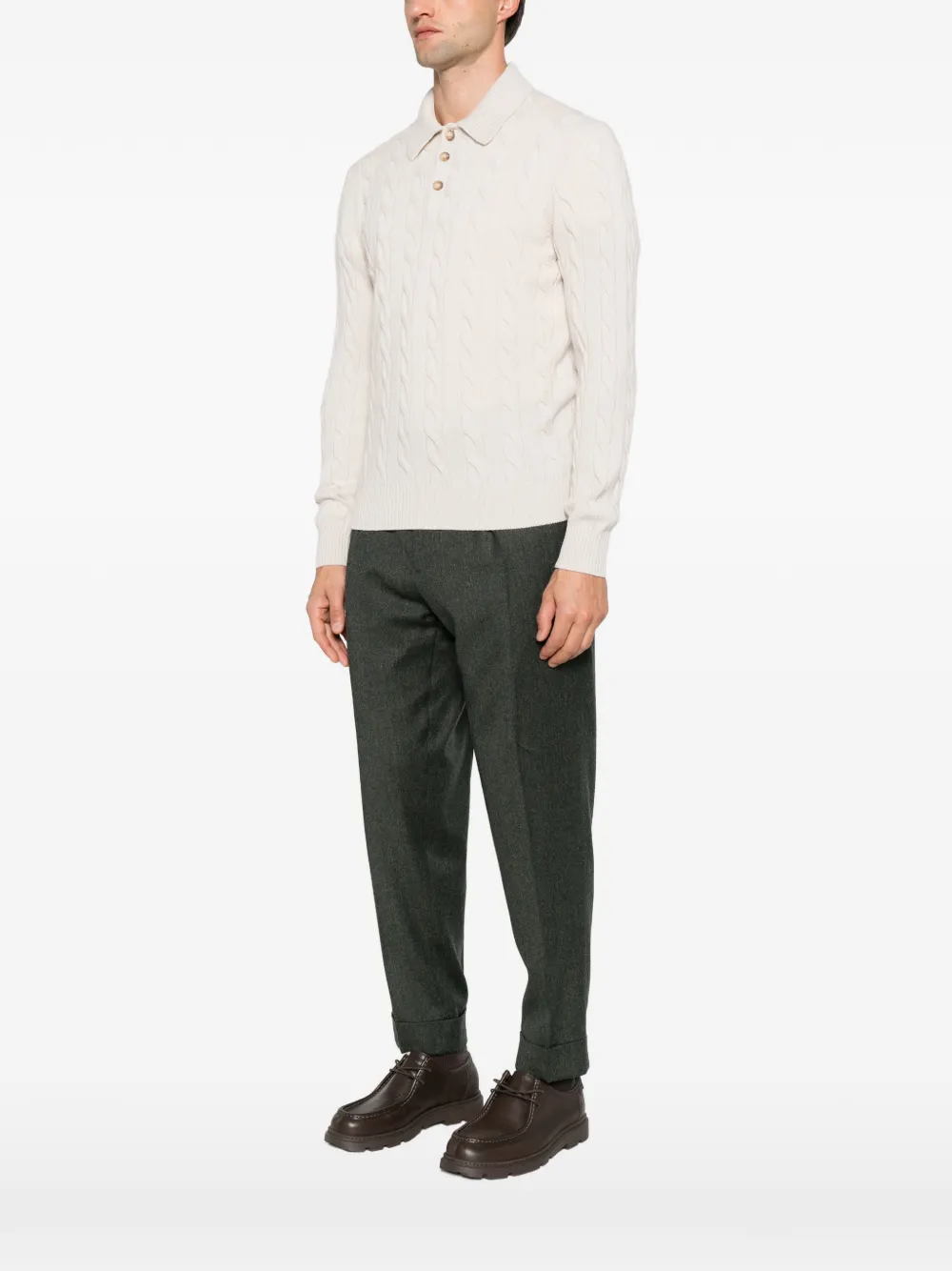 Gran Sasso cable-knit polo sweater Beige