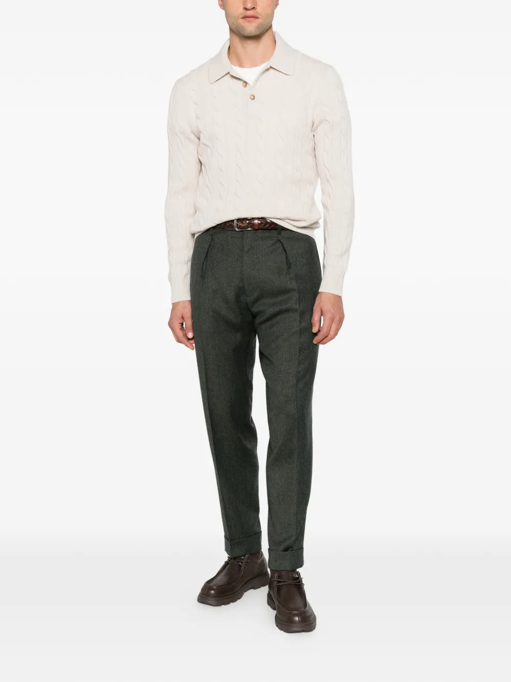 Gran Sasso cable-knit polo sweater Beige