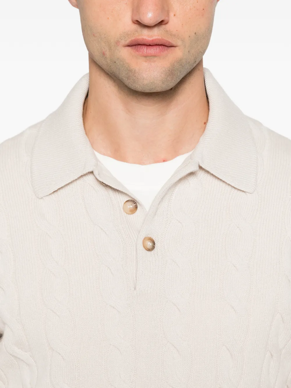 Gran Sasso cable-knit polo sweater Beige