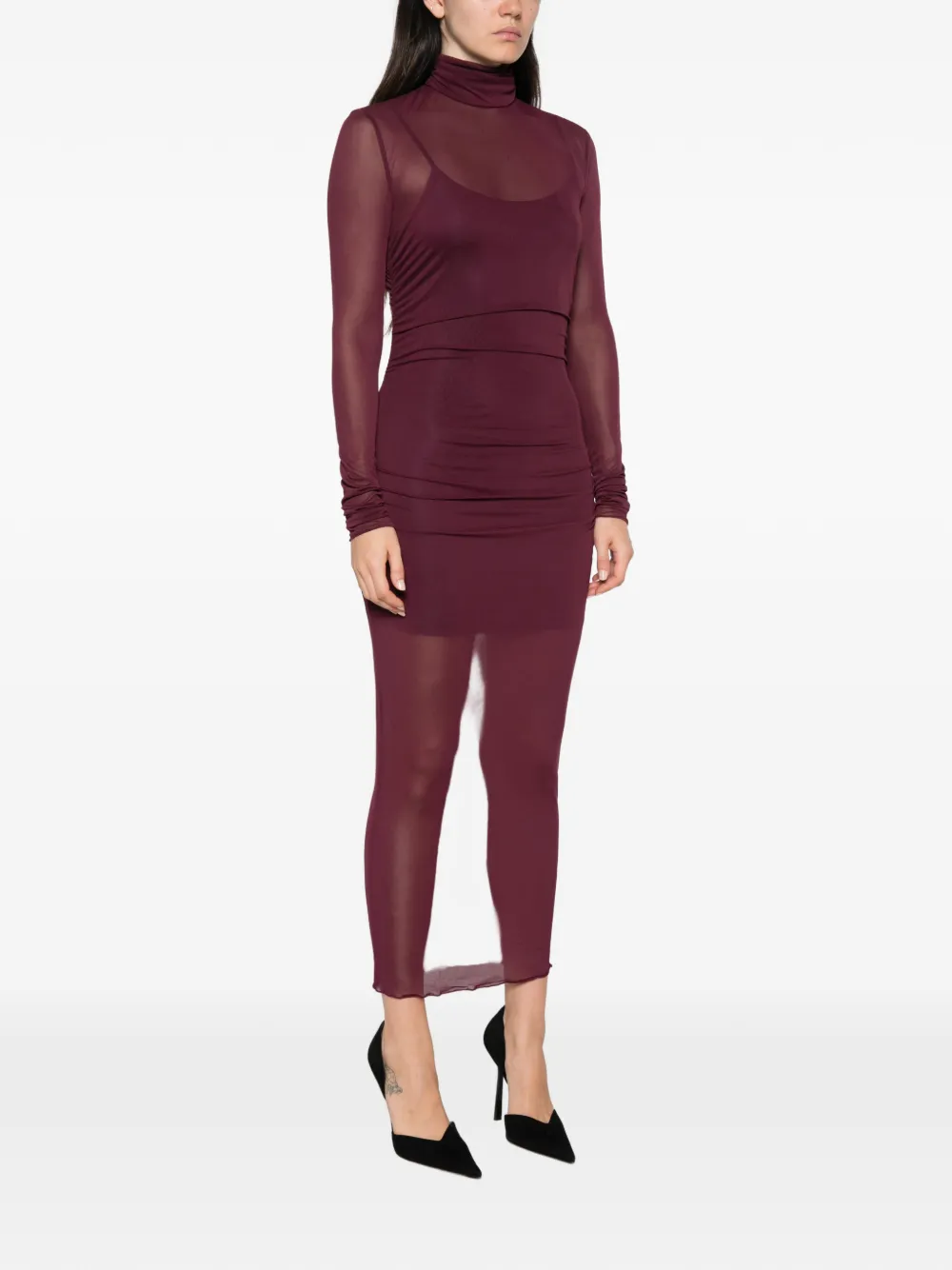 Aniye By Jurk met doorzichtig vlak en ruches Rood