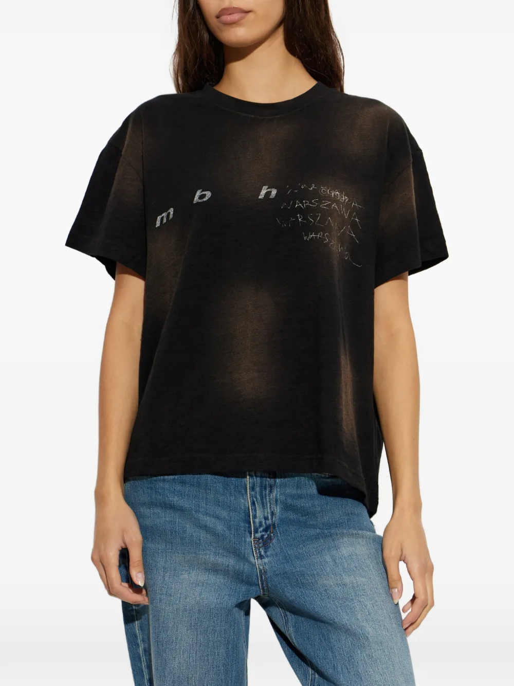 MISBHV T-shirt met verwassen effect en print Zwart