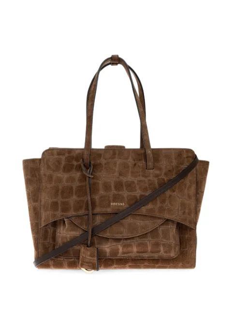 HIDESINS large Flap crocodile-effect suede tote bag
