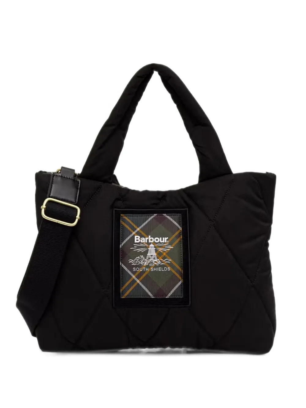 Barbour quilted logo-patch tote bag - Nero
