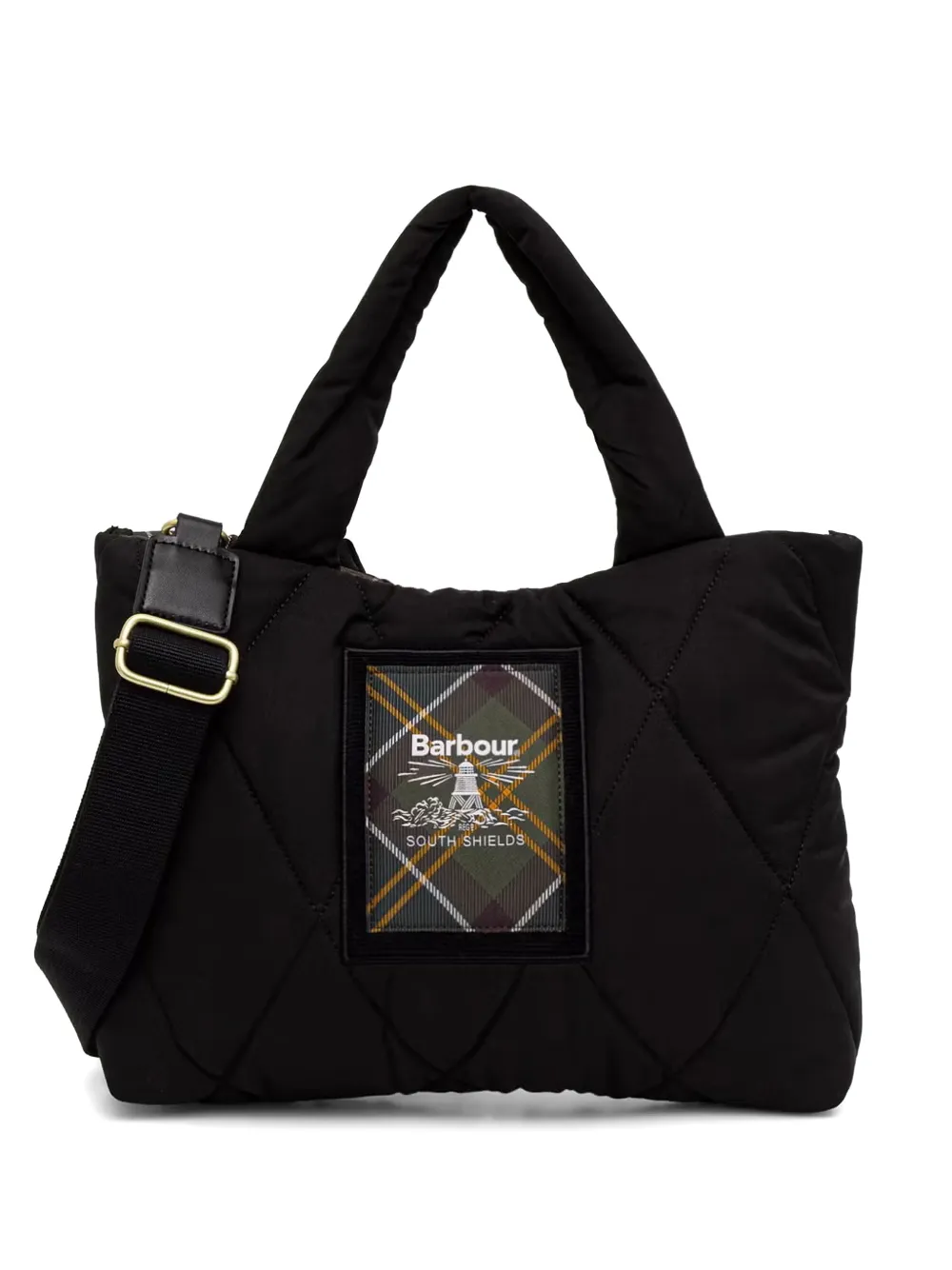 Barbour quilted logo-patch tote bag Zwart