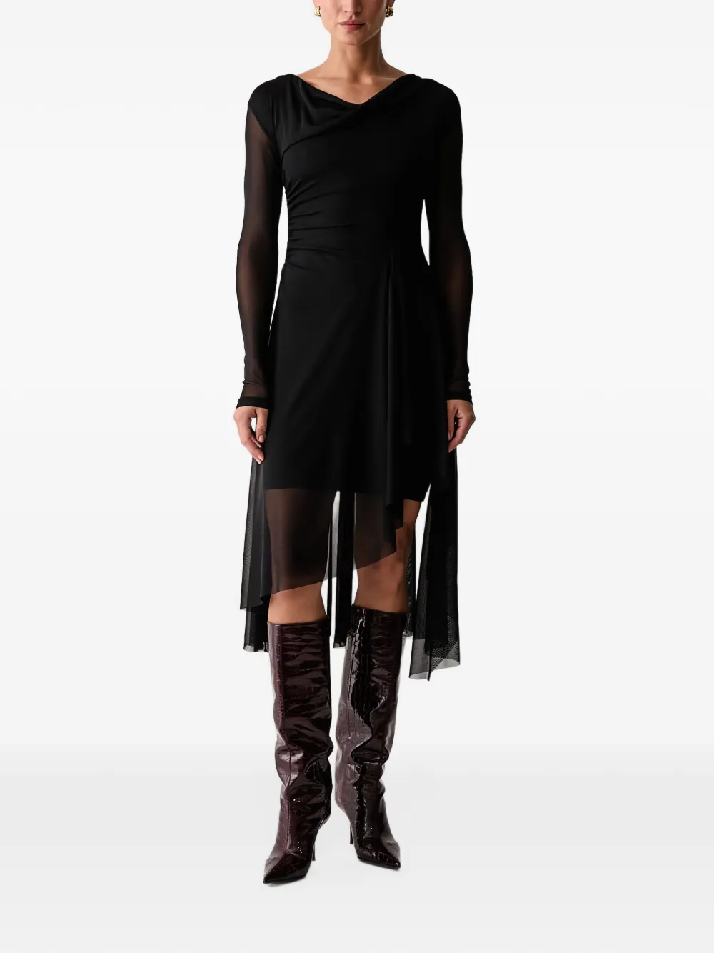 AllSaints Loria asymmetric mesh-panelled asymmetric dress - Noir