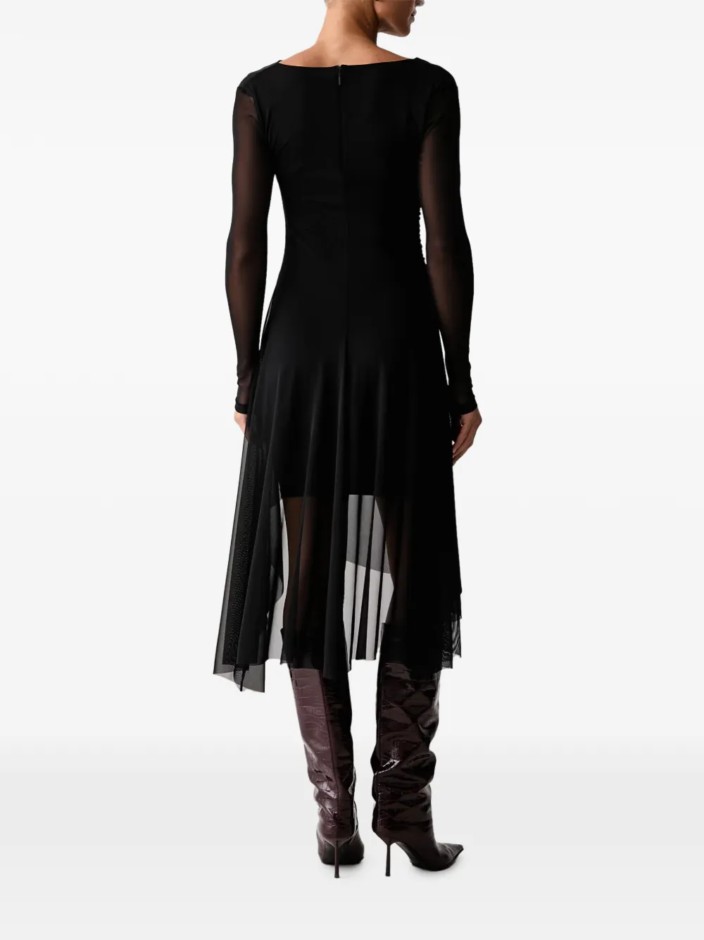 AllSaints Loria asymmetrische jurk met mesh vlakken Zwart