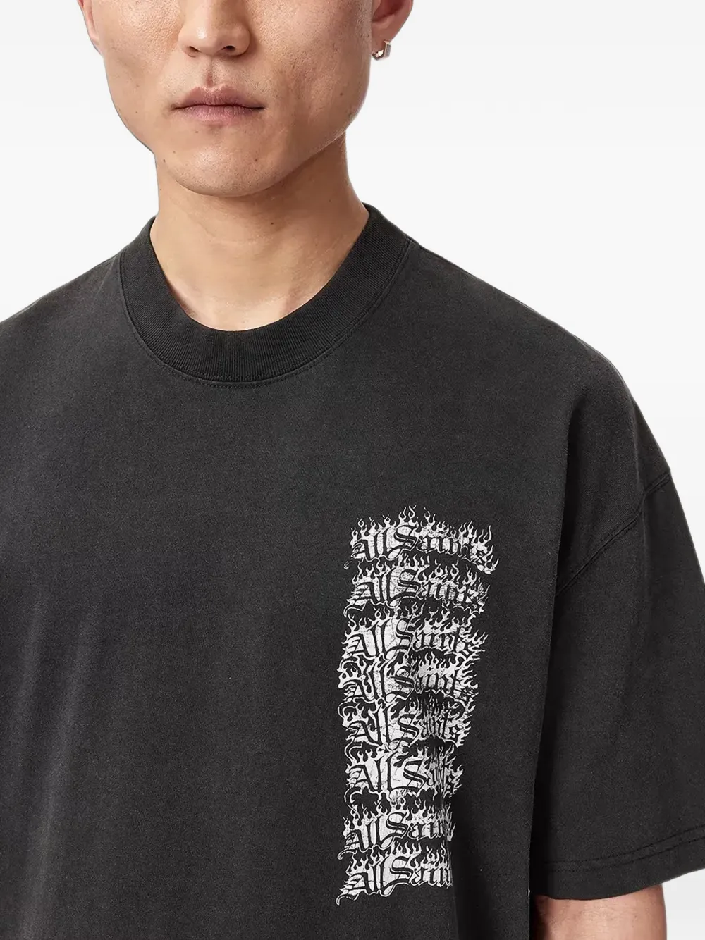 AllSaints T-shirt met grafische print en verwassen effect Zwart