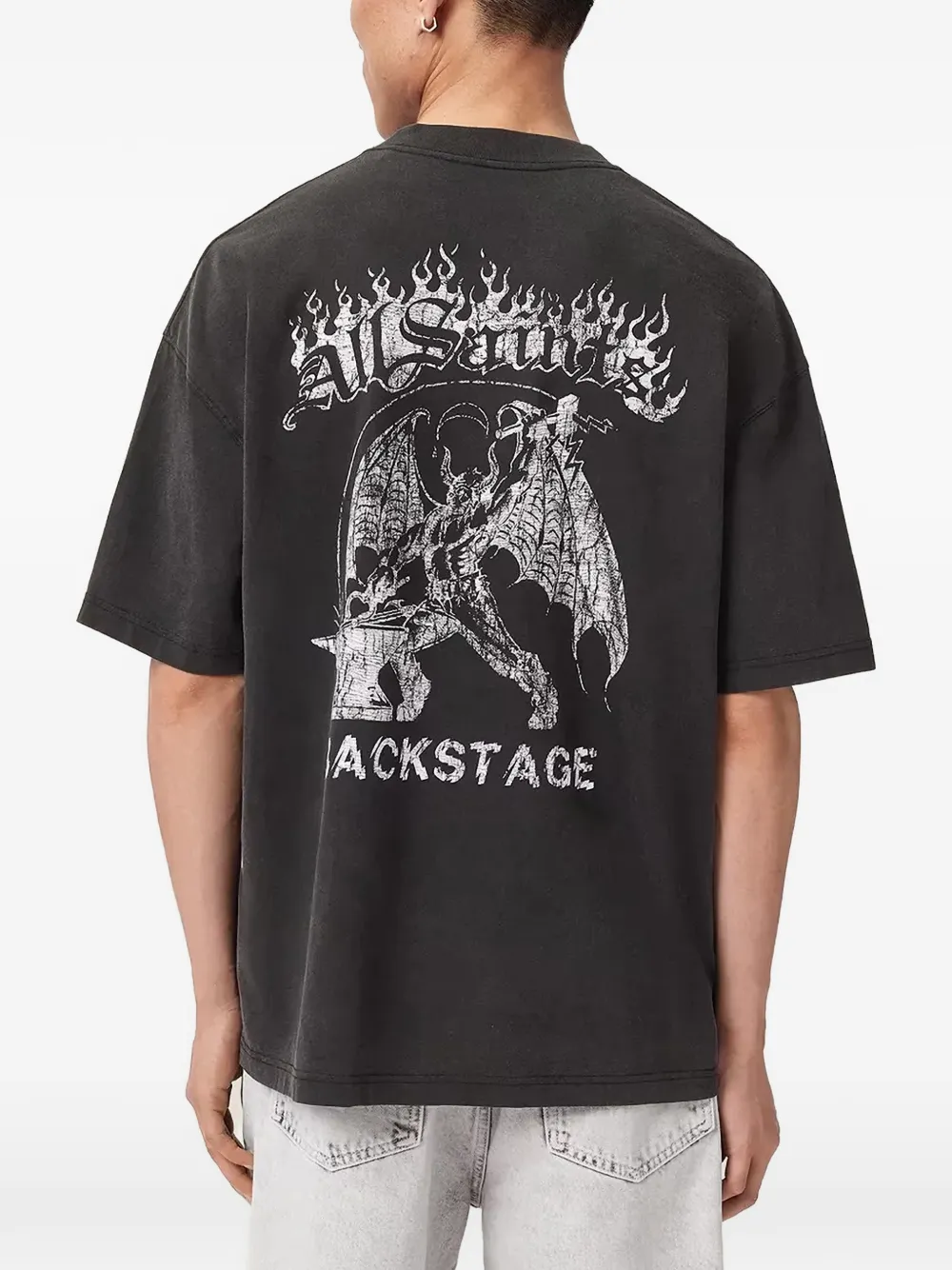 AllSaints T-shirt met grafische print en verwassen effect Zwart