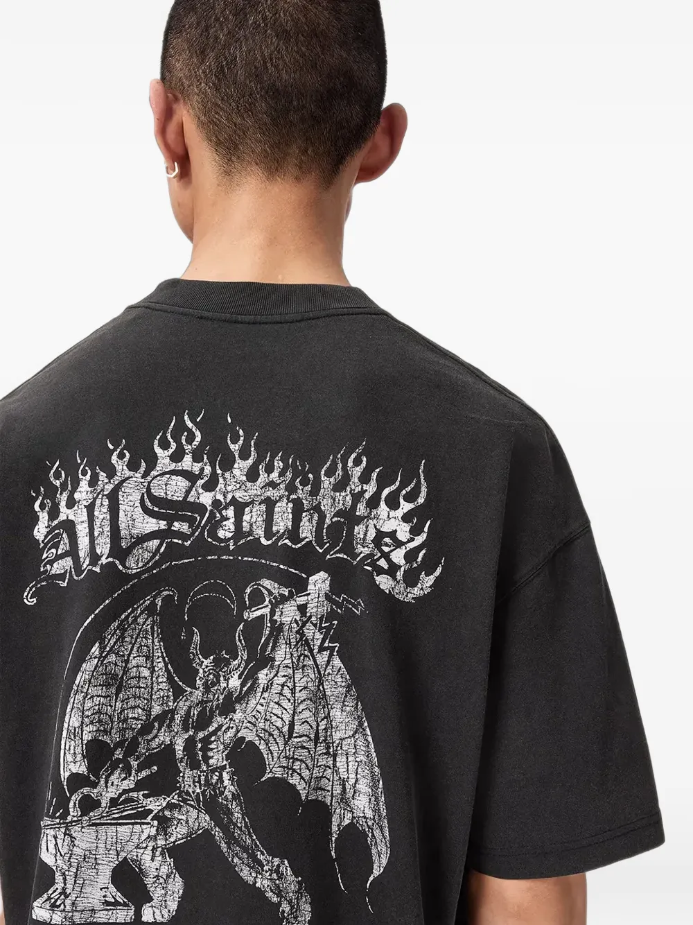 AllSaints T-shirt met grafische print en verwassen effect Zwart