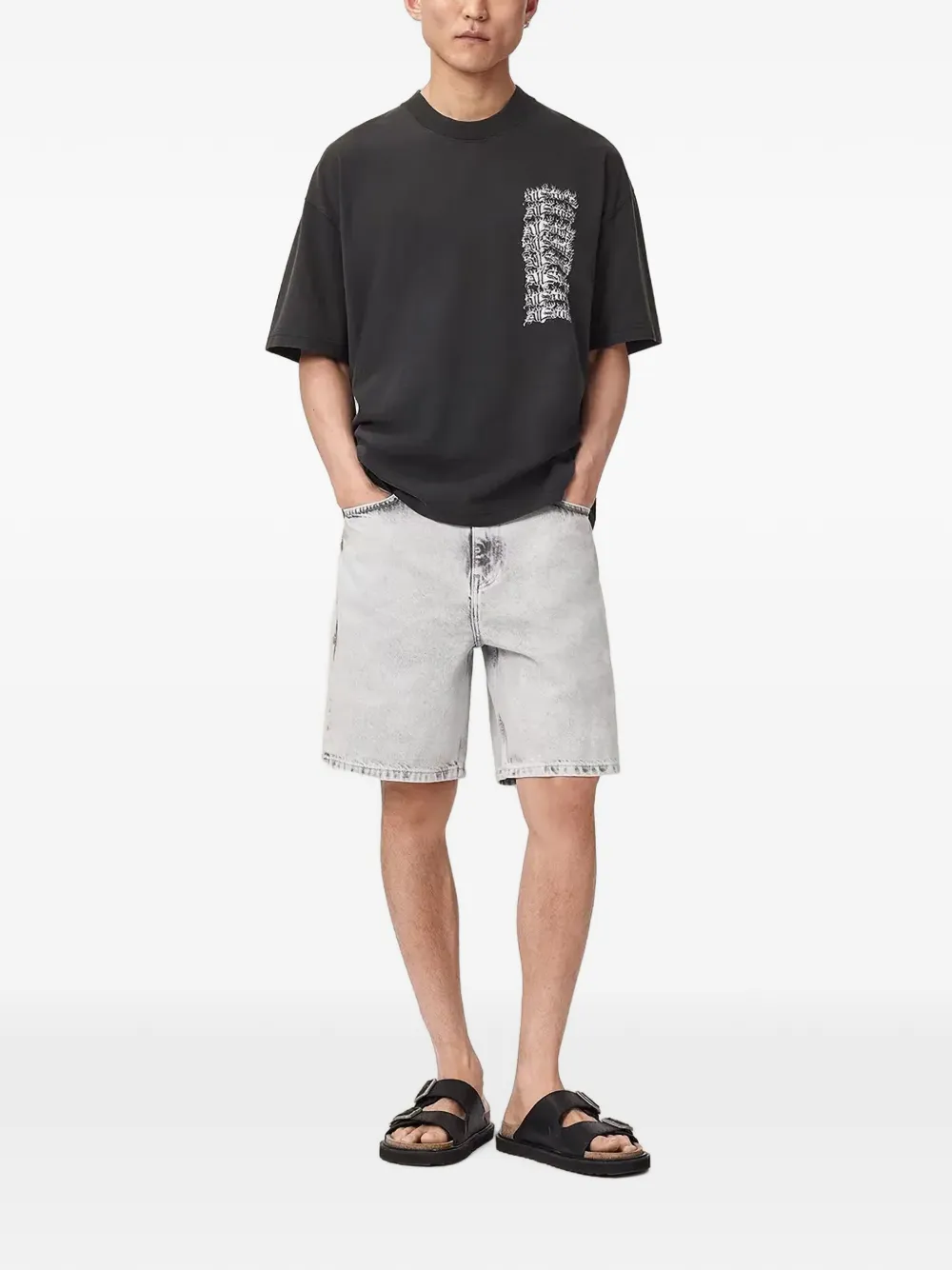 AllSaints T-shirt met grafische print en verwassen effect Zwart
