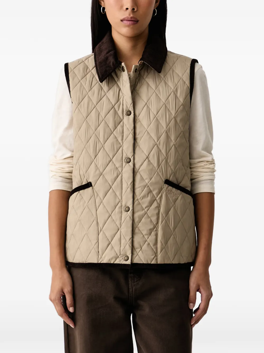 Barbour gilet matelassé Darwen à col en velours côtelé - Tons neutres Barbour gilet matelassé Darwen à col en velours côtelé - Tons neutres