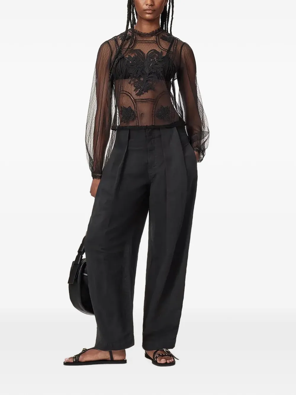 AllSaints Cesca blouse met geborduurde bloemen Zwart