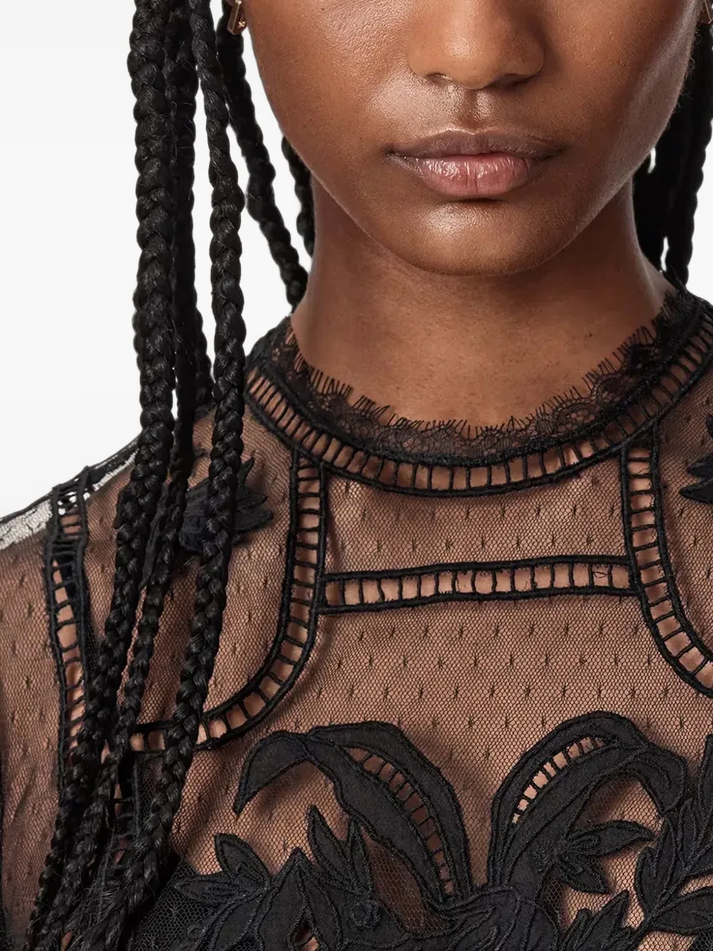 AllSaints Cesca blouse met geborduurde bloemen Zwart