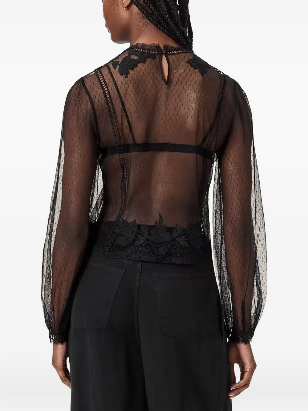 AllSaints Cesca blouse met geborduurde bloemen Zwart