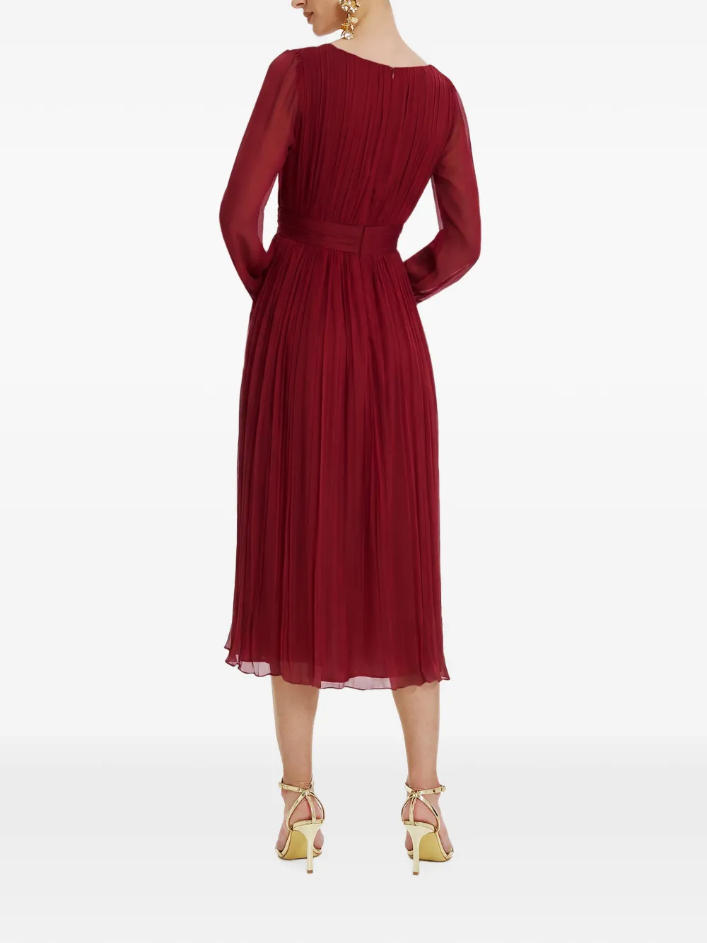 FRAMBOISE Vasquez zijden midi-jurk met lange mouwen Rood