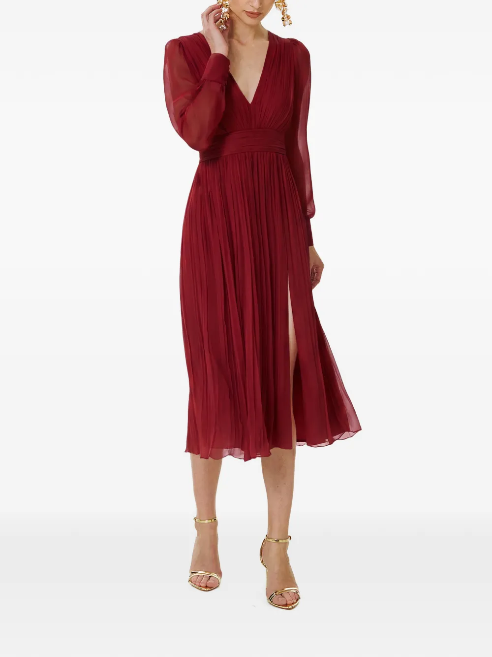 Framboise Pleated Silk Dress In Red