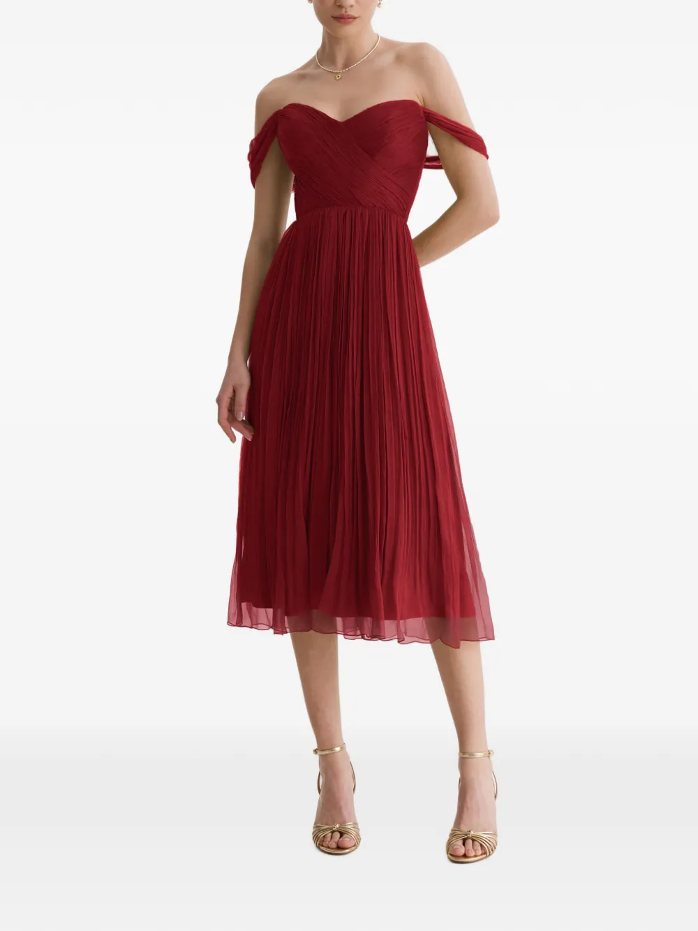 Framboise Canneline Lace-up Pleated Midi Dress In Burgundy