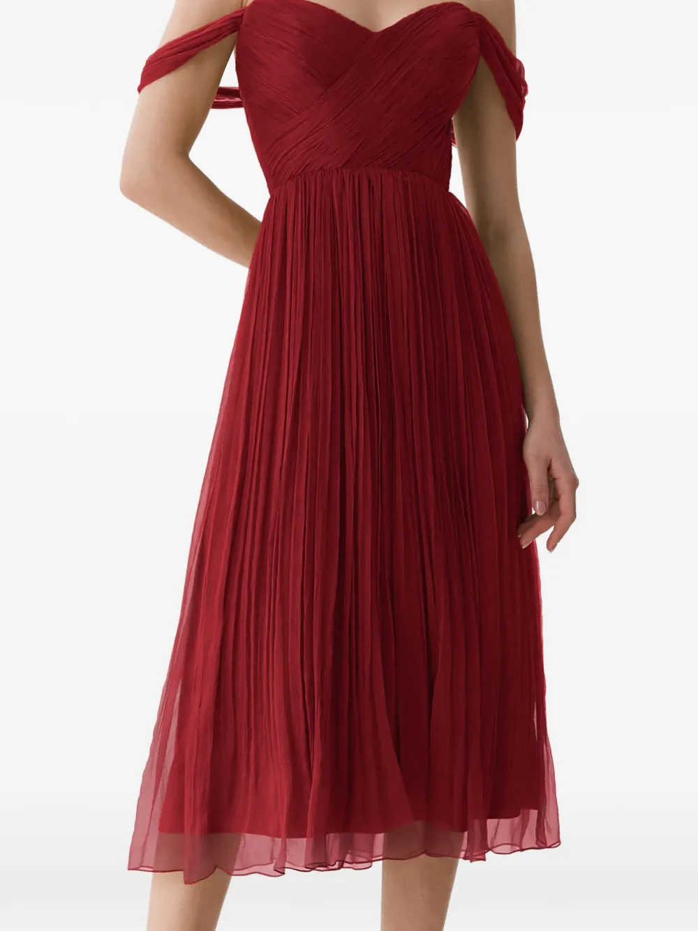 FRAMBOISE Canneline geplooide midi-jurk met veters Rood