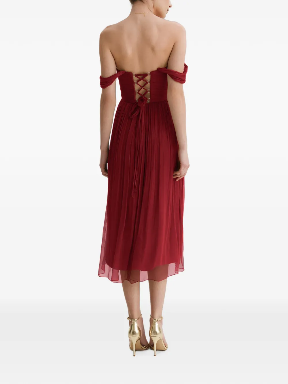 FRAMBOISE Canneline geplooide midi-jurk met veters Rood