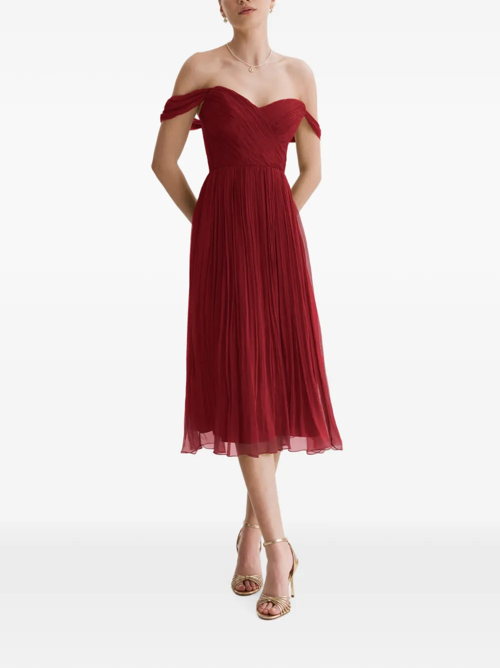 FRAMBOISE Canneline geplooide midi-jurk met veters Rood