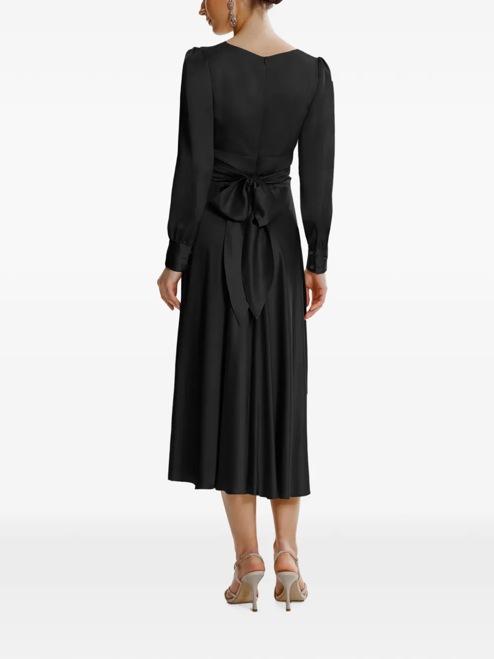 FRAMBOISE Yuno V-neck long-sleeve midi dress Zwart