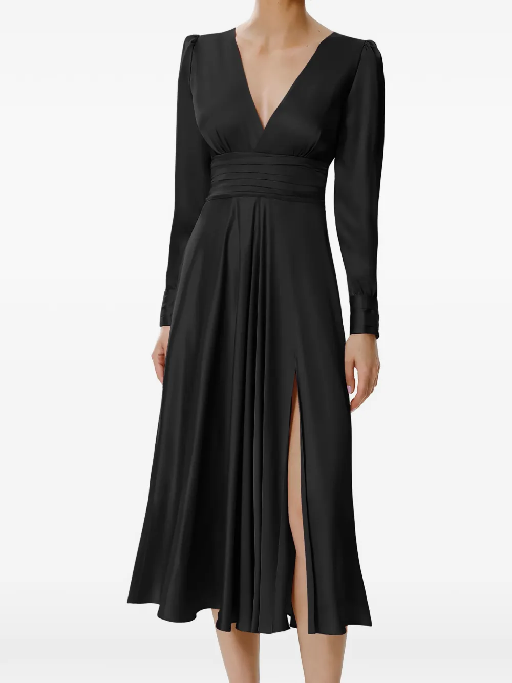 FRAMBOISE Yuno V-neck long-sleeve midi dress Zwart