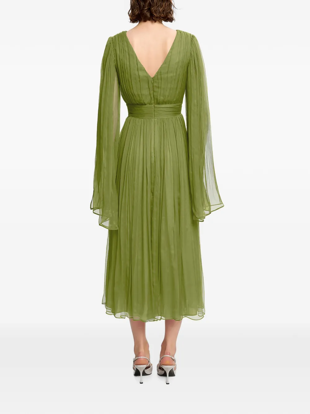 FRAMBOISE pleated silk midi dress Groen