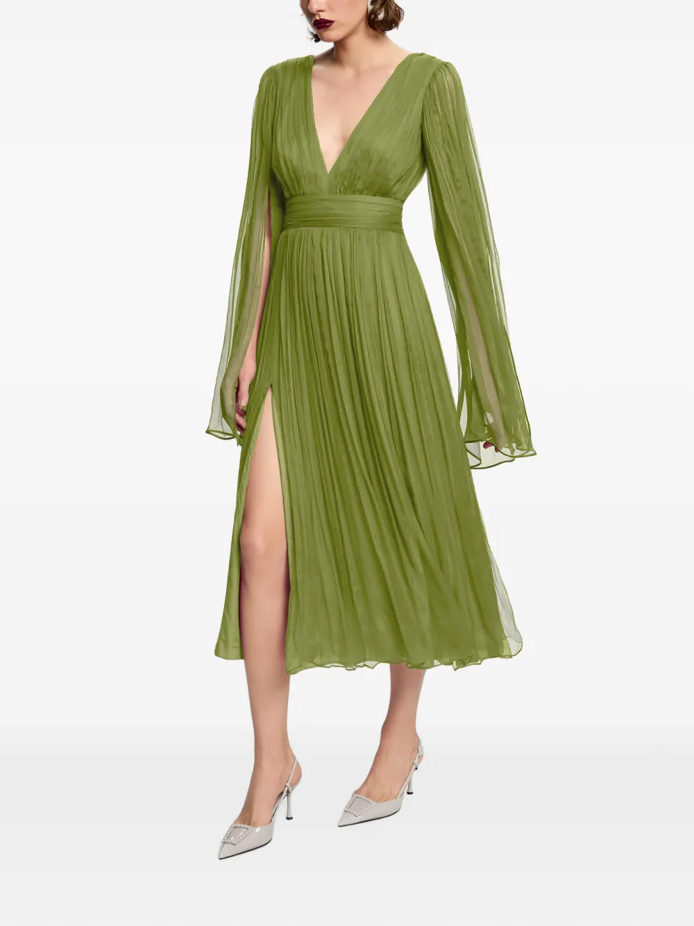 FRAMBOISE pleated silk midi dress Groen